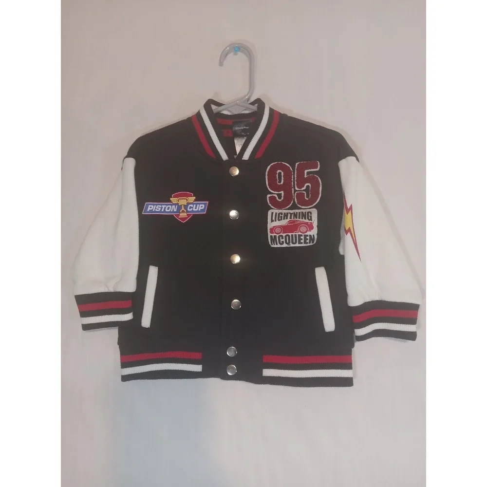 Disney Cars Toddler Letterman Jacket 2T Lightning McQueen White Black Red Yellow